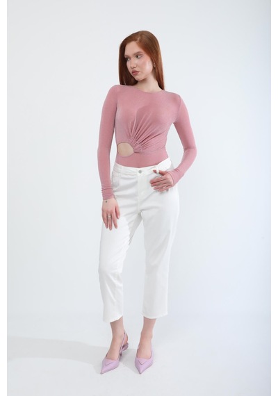 Kadın Likralı Esnek Slim Fit Pantolon Beyaz