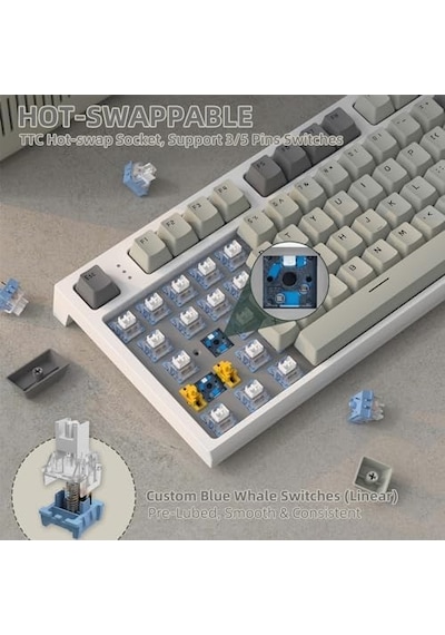 Rk86 Kablosuz Mekanik Klavye, Gaming Klavye Conta Montajlı, 3 Mod 2.4ghz/bluetooth/type C Apex Pro Tkl Rgb 75% Oyuncu Klavyesi, Tft Renkli Ekran, Topuz, Hot Swappable Doğrusal Anahtar