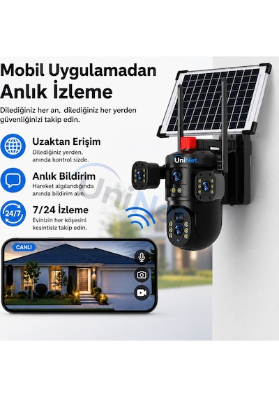 Uninet Solar Kamera Iki Kameralı 4g Sim Kartlı Dış Mekan Sirenli Ip Kamera