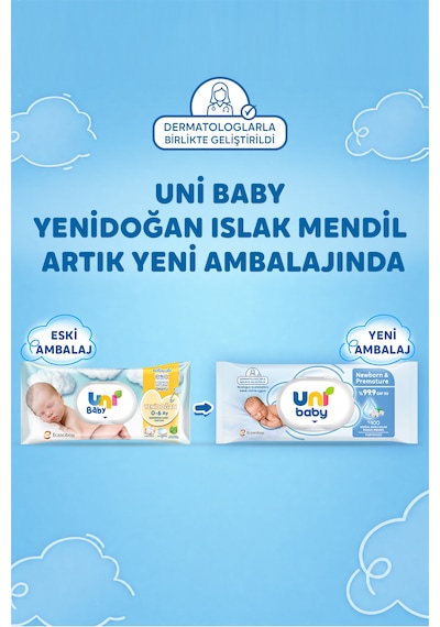 Uni Baby Newborn & Premature Yenidoğan Islak Pamuk Mendil 12x40 480 Yaprak 12'li Set