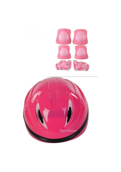 Çocuk Kask Dizlik Dirseklik Seti 7 Parça Pembe