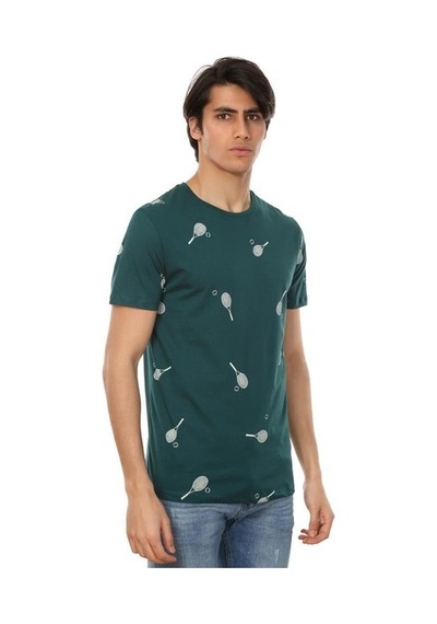 Jack & Jones John Frank Erkek Dijital Baskılı T Shirt Jftef23-tennıs SİYAH