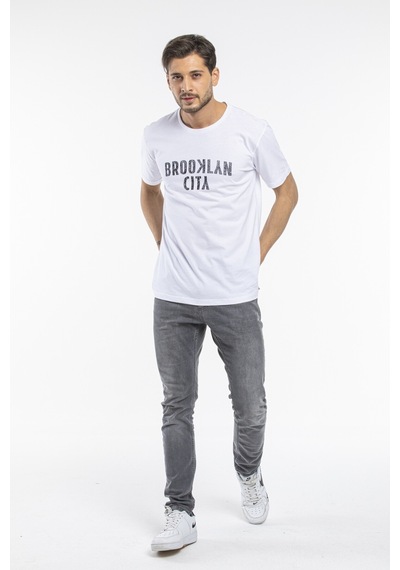Erkek Bisiklet Yaka Brooklyn City Baskılı Tişort Spr 253 001
