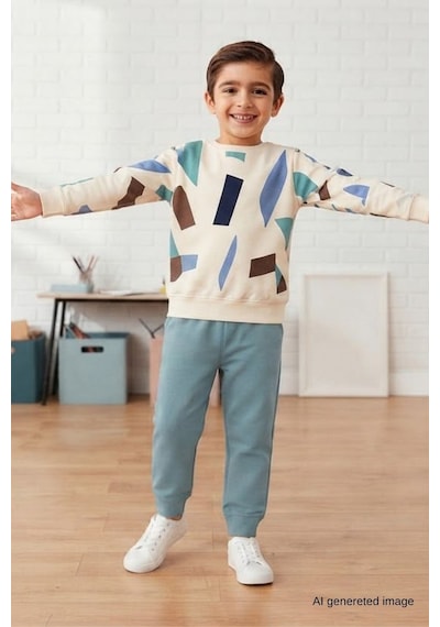 Pina Kids Erkek Çocuk Geometrik Desenli Okul Günlük Eşofman Takımı Esf7038 Mint