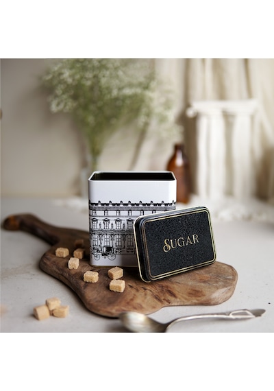City Sugar Desenli Dikdörtgen Metal Saklama Kabı 8 x 12 x 12 CM 1 L Çok Renkli