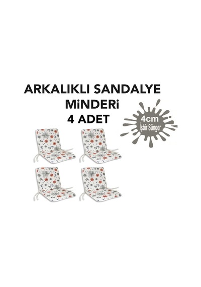 Viphomeconceptltd Sandalye Minderi Arkalıklı Büyük Fermuarlı 4 Adet Marin Desen