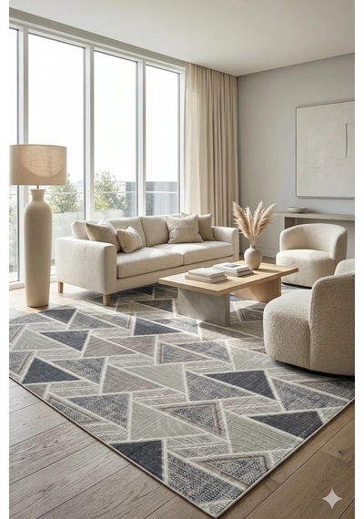 Villadia Home Textile Modern Desen Baskılı Kaymaz Taban Elit Şık Dört Mevsim Yıkanabilir Halı Yolluk Oturma Salon Odası Mavi