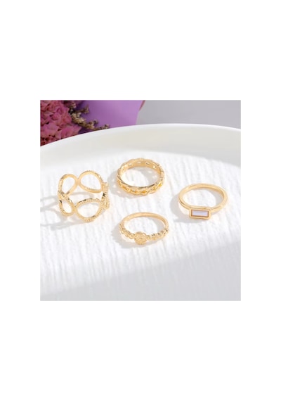 Flare Gold Altın Renkli Kristal Taşlı Şık Modern Bohem 4 Parça 4'lü Yüzük Seti