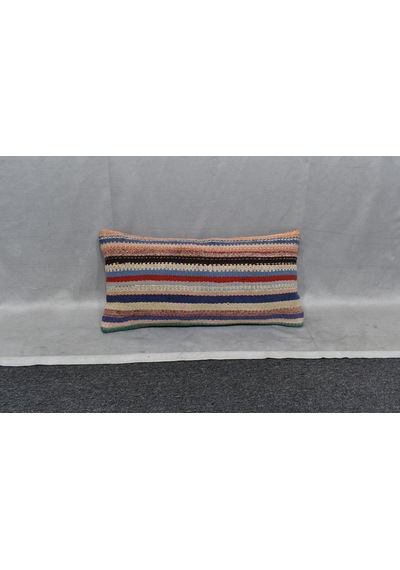 Zehra Abla Halı Yeni El Dokuma Dekoratif Lumbar Kilim Kırlent Yastık Kılıfı 6610 Çok Renkli
