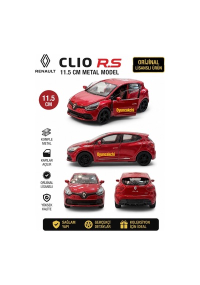 Renault Clio Rs Diecast Metal Model Araba 1:36 Ölçek Kırmızı Kırmızı