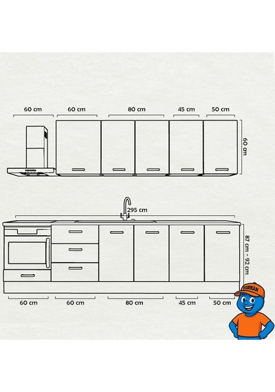 295 Cm Mutfak Dolabı Mdf Kapak Tezgah Dahil Yrkn295 98 Gri