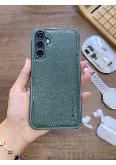 Samsung Galaxy A25 Uyumlu Premium Deri Dokulu Darbelere Karşı Dayanıklı Nazal Silikon Kılıf Haki