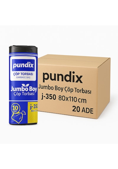 Pundix Pundıx J350 Endüstriyel Çöp Poşeti 80x110 Cm Siyah Seri Opp Ambalajlı 1 Koli 20 Rulo / 200 Adet Dayanıklı, Sızdırmaz Ve Geniş Hacimli Çöp Torbası