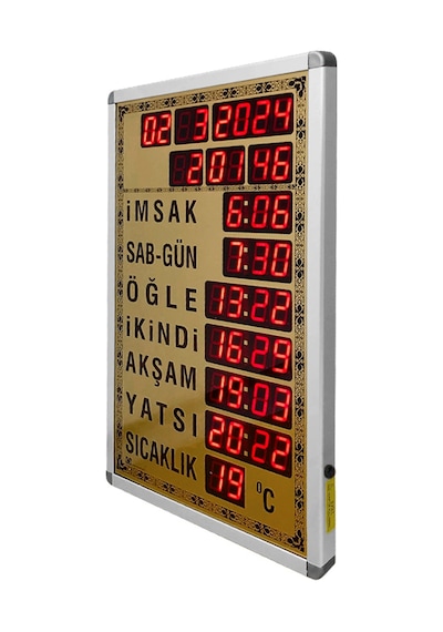 Dijital Cami Saati 40x60 Cm Tam Gold Kumandalı Gold