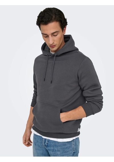 Only & Sons Erkek Regular Fit Koyu Gri Kapüşonlu Sweatshirt - 22018685