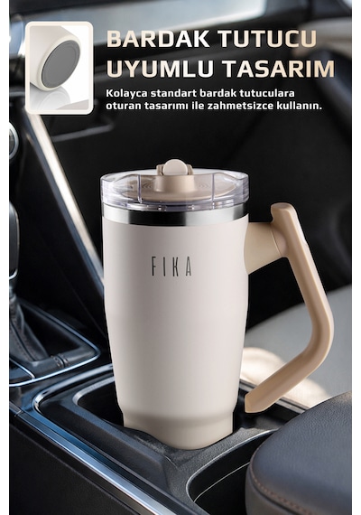 Neoflam Fika Lumi Patentli Döner Kulplu Sızdırmaz Çift Ağızlıklı Çelik Termos 950 Ml Bej