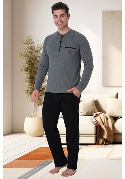 Mecit Pijama Mecit 2904 Gri %100 Pamuk Erkek Büyük Beden Pijama Takımı Gri