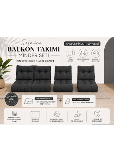 Leke Tutmaz 2-1-1 Balkon Bahçe Minder Seti - Fermuarlı Yıkanabilir İçi Dolu Antrasit Leke Tutmaz 2-1-1 Balkon Bahçe Minder Seti - Fermuarlı Yıkanabilir İçi Dolu Antrasit