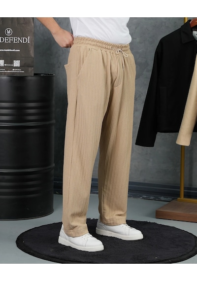 Modefendi Örgülü Model Baggy Kesim Jogger İpli Pantolon Bej