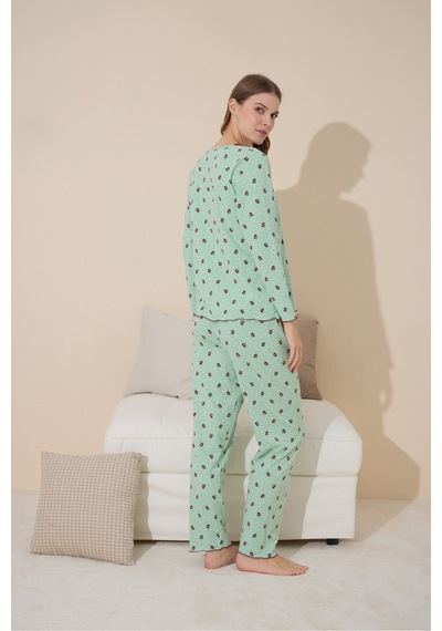Siyah İnci Pamuklu Örme Pijama Takım 24240086 Yeşil