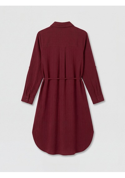 Lcw Everyday Bordo Oversize Gofre Kadın Gömlek Tunik