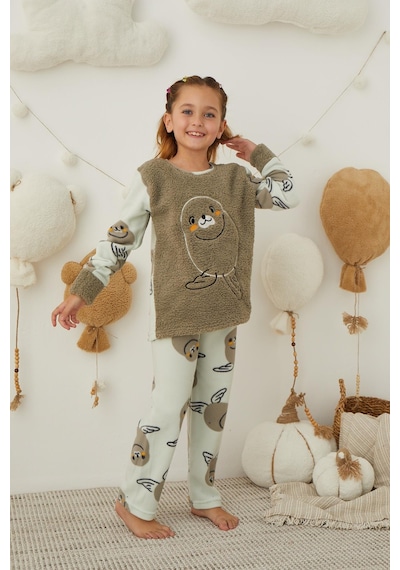 Kız Çocuk Welsoft Polar Pijama Takımı 42233 Haki