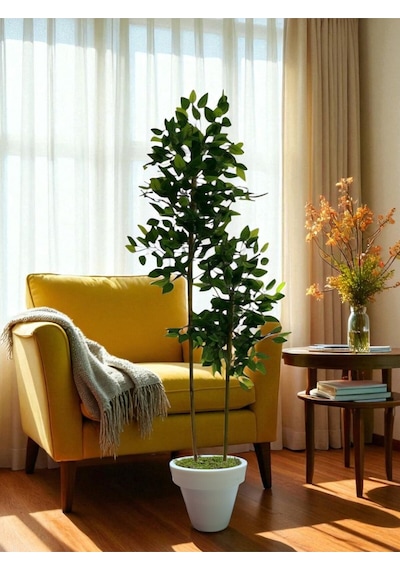 120 Cm Benjamin 2 Çubuklu Beyaz Plastik Saksı Yeşil