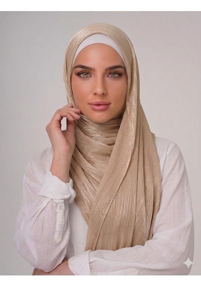 İpek Dükkanı Organza Shımmer Abiye Üzeri Parlak Şal Bej