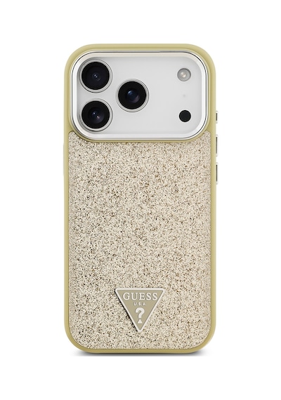 Apple Uyumlu iPhone 17 Pro Kılıf Guess Lisanslı M-safeli Metal Kamera Çerçeveli Üçgen Logolu Glitter Gold Gold