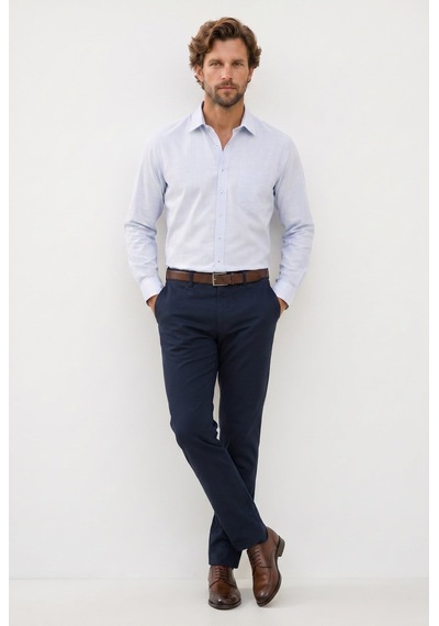 Tudors Erkek Regular Fit Klasik Kesim Oversize %100 Pamuk Keten Doku Mavi Gömlek-42665