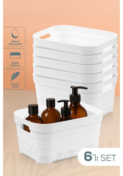 Vienev 6'lı 3,8 Litre Saklama Kutusu Beyaz Beyaz
