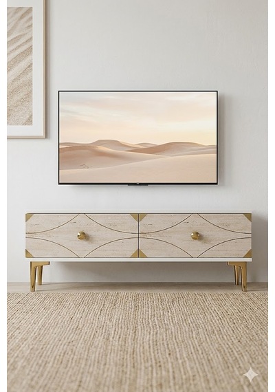 Tsa1297btg Alfa Tv Sehpası Beyaz-traverten-gold 120cm