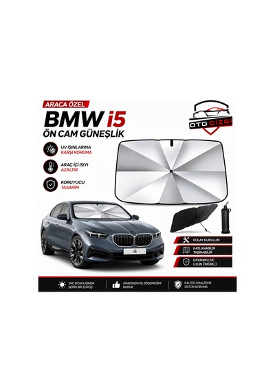 Bmw İ5 Şemsiye Tip Ön Cam Güneşliği Katlanabilir Uv Korumalı Araç Cam Güneşlik