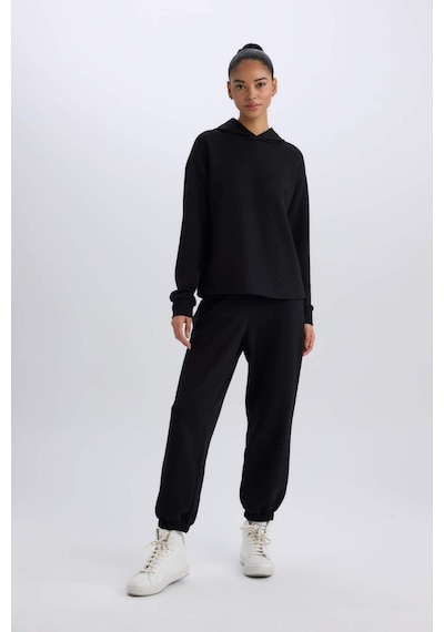 DeFactoFit Standart Fit Kapüşonlu Skuba Dalgıç Kumaş Sporcu Basic Düz Sweatshirt A5626AX25SPBK81