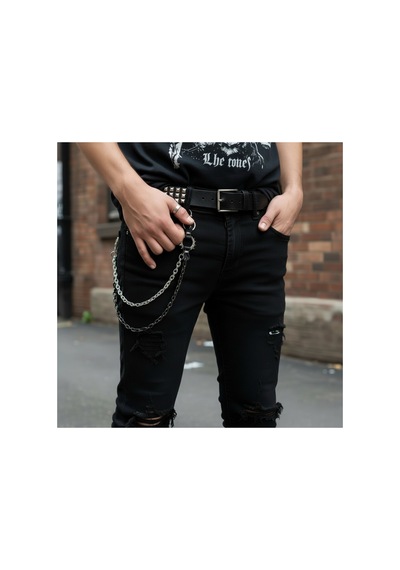 Diğer1111 Gothic Dikenli Halka Detaylı Çift Renk Kalın Pantalon Zinciri Siyah
