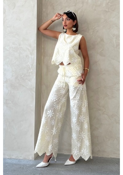 Verymoda D 2913 Nakışlı Pantolon D2913 Sarı