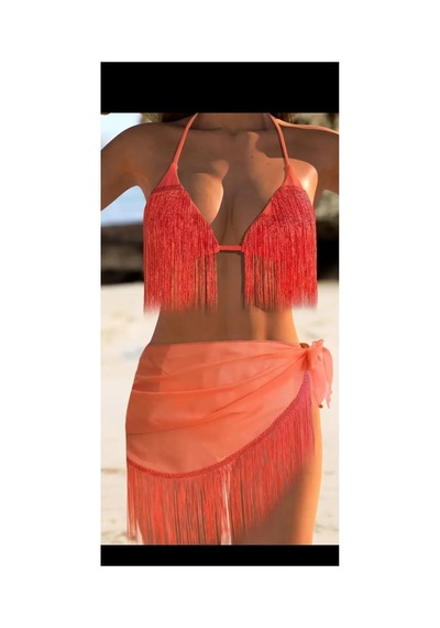 Nisanurtekstil 3'lü Bikini Takımı Kırmızı Kırmızı