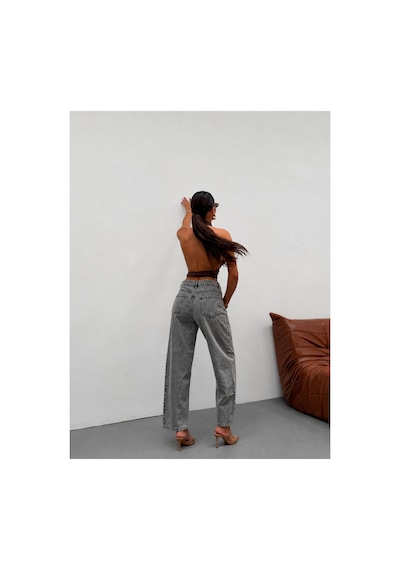 Kene Jeans Kar Siyah Ön Detaylı Yan Parçalı Baggy Jeans Kot/denim Pantolon Kar Siyah
