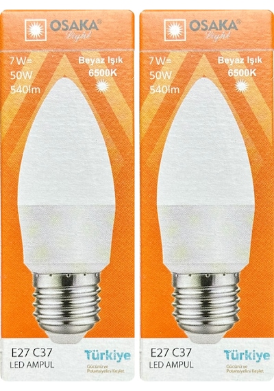 2 Adet Osaka 7w 50w 6500k Beyaz Işık E27 Duylu Kalın Duy Mum Led Ampul