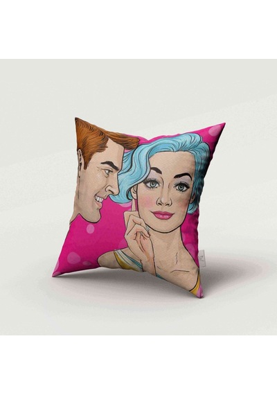 Pop Art Çizgi Karakter Baskılı Elyaf Dolgulu Kırlent Ve Kırlent Kılıfı İçi Dolu Beyaz