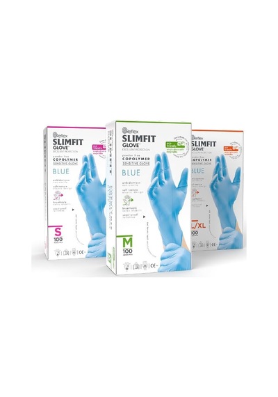 Reflex Slimfit Copolymer Tek Kullanımlık Eldiven 100'lü Paket Gıda Uyumlu, Pudrasız, Lateks İçermez, Gıda Hazırlama, Temizlik Ve Servis İçin Dayanıklı Eldiven