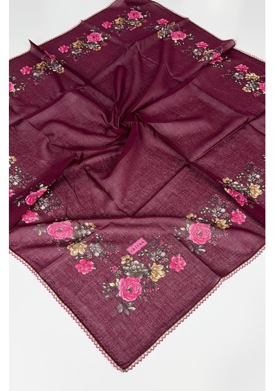Eripek 2'li Paket Oyalı % 100 Pamuk Tülbent 6805 Bordo-beyaz
