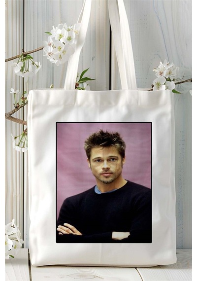 Art Hediye Bradpitt Baskılı Bez Çanta Omuz Çantası Kişiye Özel Desen 4 Çok Renkli