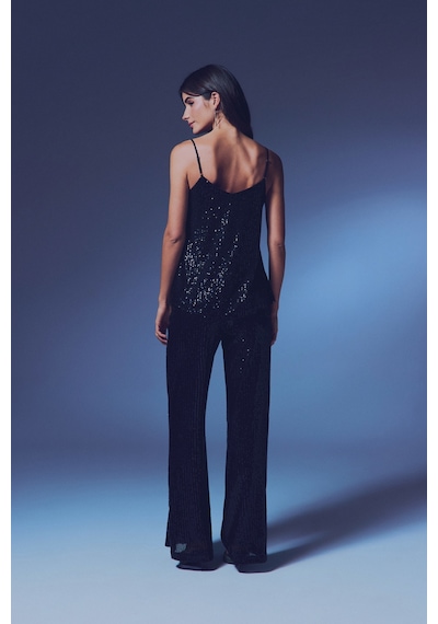 Sateen Payet Detaylı Askılı Bluz - Siyah-135333 Siyah Sateen Payet Detaylı Askılı Bluz - Siyah-135333 Siyah