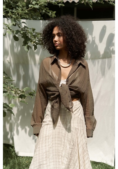 Mai Collection Mai Studios Co. Syaritta Oversize Kahve Transparan Gömlek Kahve