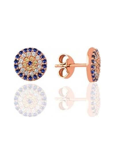 Gümüş Rose Zirkon Taşlı Nazar Kolye Ve Küpe Gümüş Ikili Set