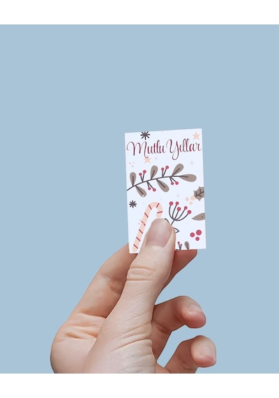 Yılbaşı Mutlu Yıllar Yazılı Hediye Kart Seti, Baston Temalı Paket