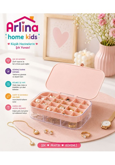 30 Bölmeli Pembe Takı Kutusu Düzenleyici Seyahat Çantası Kolye Yüzük Küpe Organizer 18cmx12,5cm