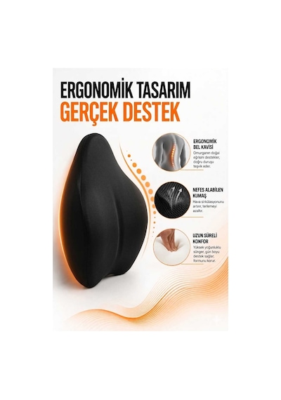 Visko Ortopedik Yeni Nesil Sandalye Sırt Minderi Sırt Dayama Koltuk Minderi Sırt Destek Yastık Siyah
