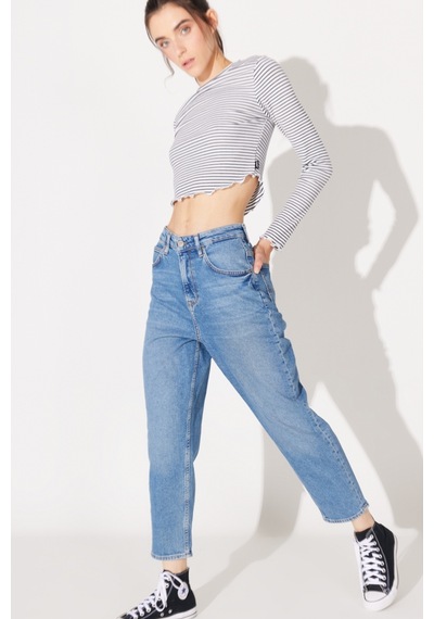 Lee Stella Regular Fit Normal Kesim Yüksek Bel Düz Paça Mavi Kadın Esnek Jean Denim Kot Pantolon L31J012404 Mavi